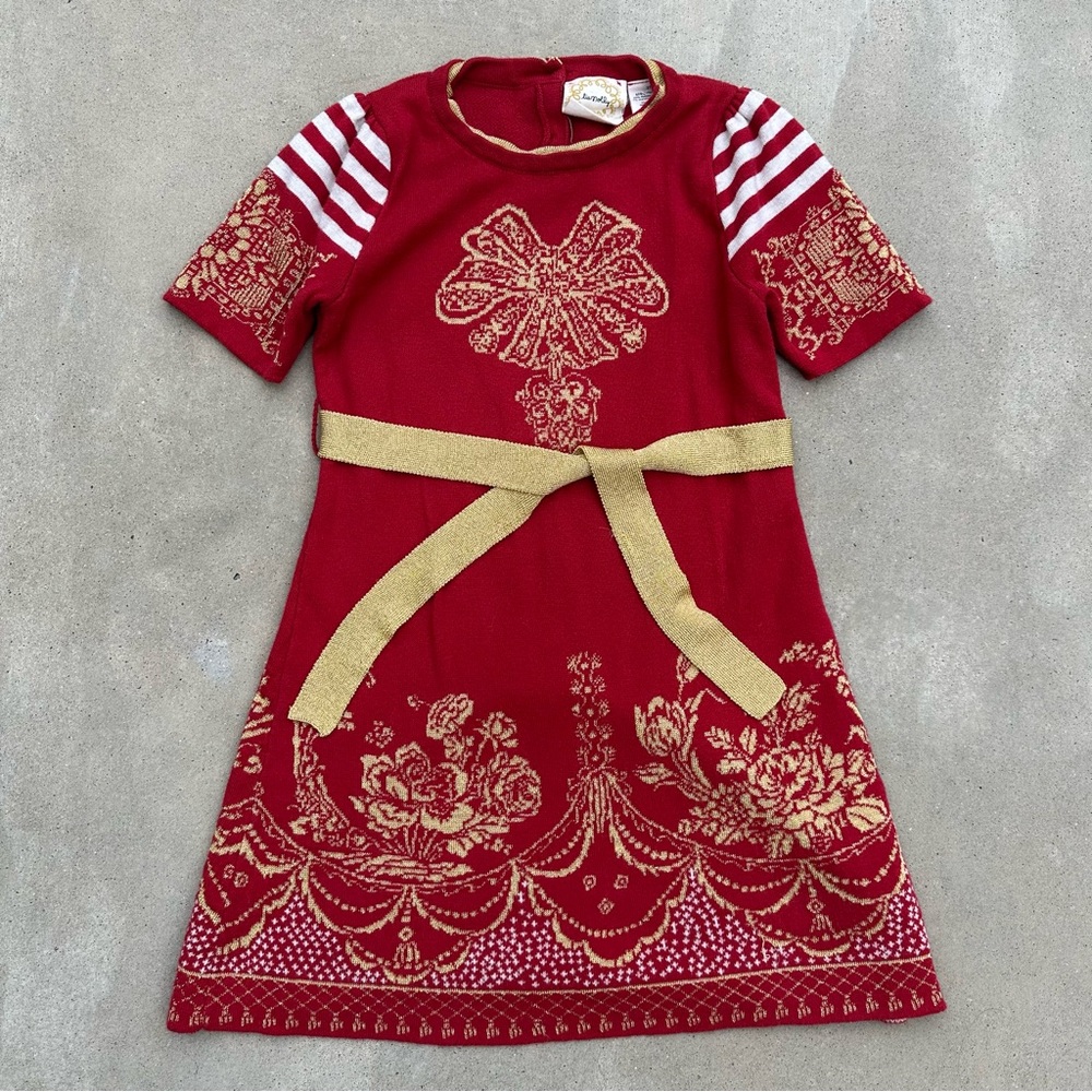 Lia Molly Anthr0plogie Elegant Red and Gold Kids Dress